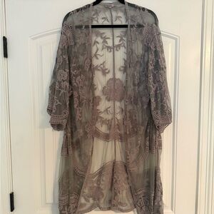Boho Fairy Lace Sheer M/L Kimono Duster Festival Ethereal Cowgirl Rodeo Indie